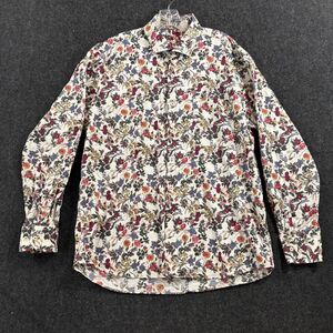 Alan Flusser Shirt Men's XL White Floral All Over Print Stretch Pocket Colorful